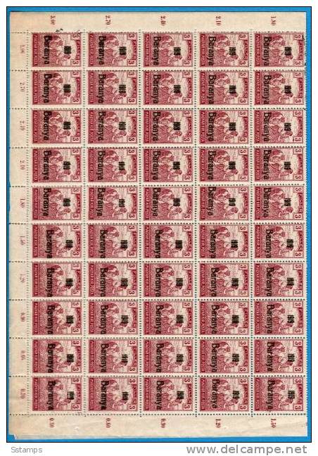 1919 BARANYA JUGOSLAVIA SERBIA UNGHERIA UNGARN OCCUPAZIONE BESETZUNG SHEET 100-STAMPS- THE STUDY OF OVERPRINT TYPS - Baranya