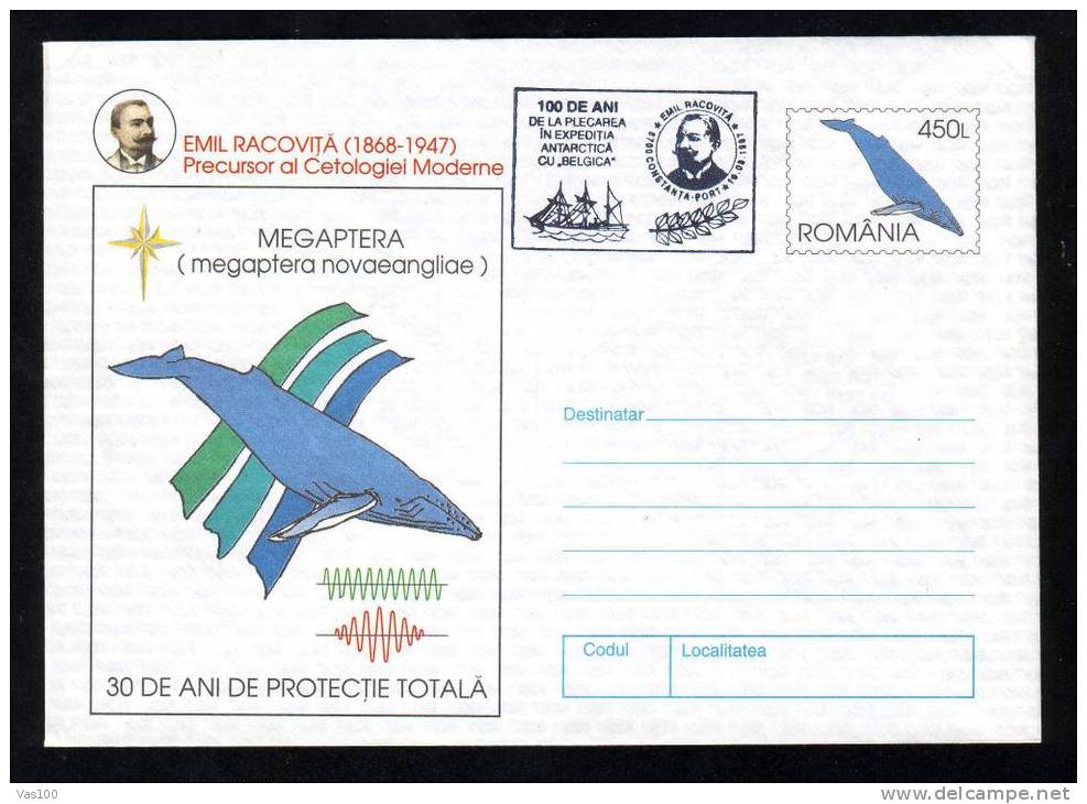 WHALE,BALEINES - HUNTING  1997 COVER POSTAL STATIONERY PMK BELGICA EXPEDITION IN ANTARCTICA.(B) - Baleines