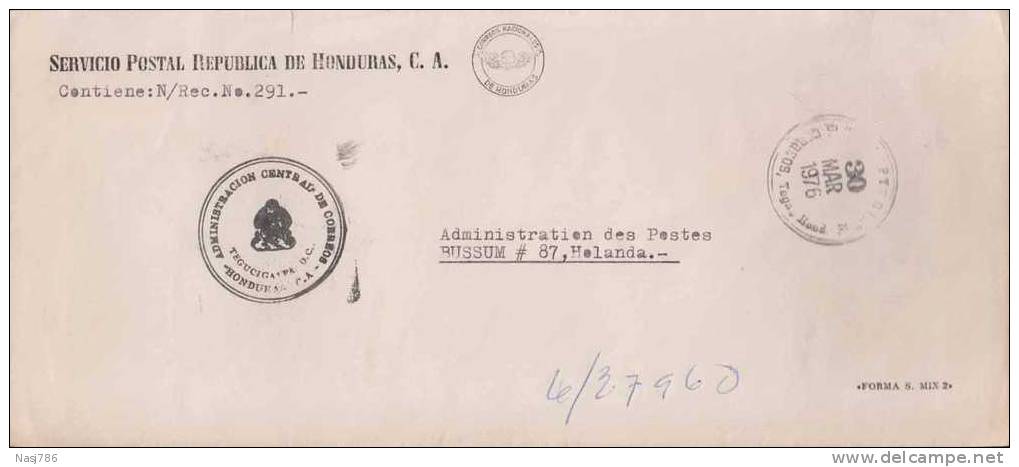 Honduras Official Cover, Sent To Netherlands - Honduras