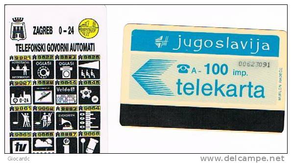 JUGOSLAVIA, JUGOSLAVIJA, YUGOSLAVIA  - PTT  AUTELCA  100 IMP. ZAGREB TELEFONSKI GOVORNI AUTOMATI   - USATA  -  RIF. 909 - Jugoslawien