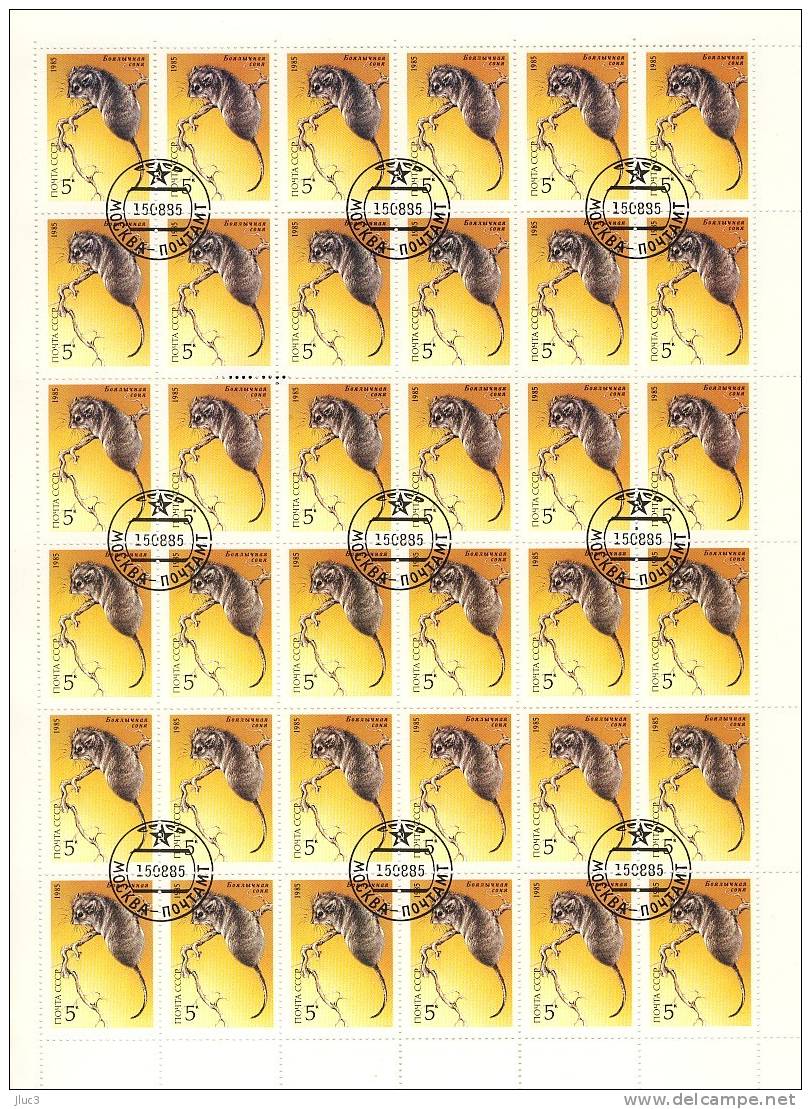 FCO5242 - URSS 1985 - LA  Jolie  FEUILLE  De  36  TIMBRES  N° 5242 (YT)  Avec Empreinte  'PREMIER JOUR'  -- FAUNE D'URSS - Volledige Vellen