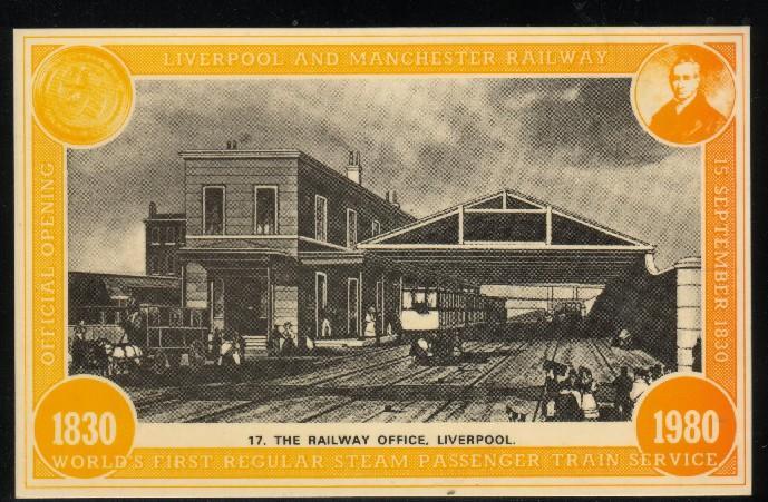 GB RAILWAY POSTCARD 1830-1980 ANNIVERSARY COLLECTION NO 17 OF 64 RAILWAY OFFICE LIVERPOOL Trains Transport Horses Dog - Sonstige & Ohne Zuordnung