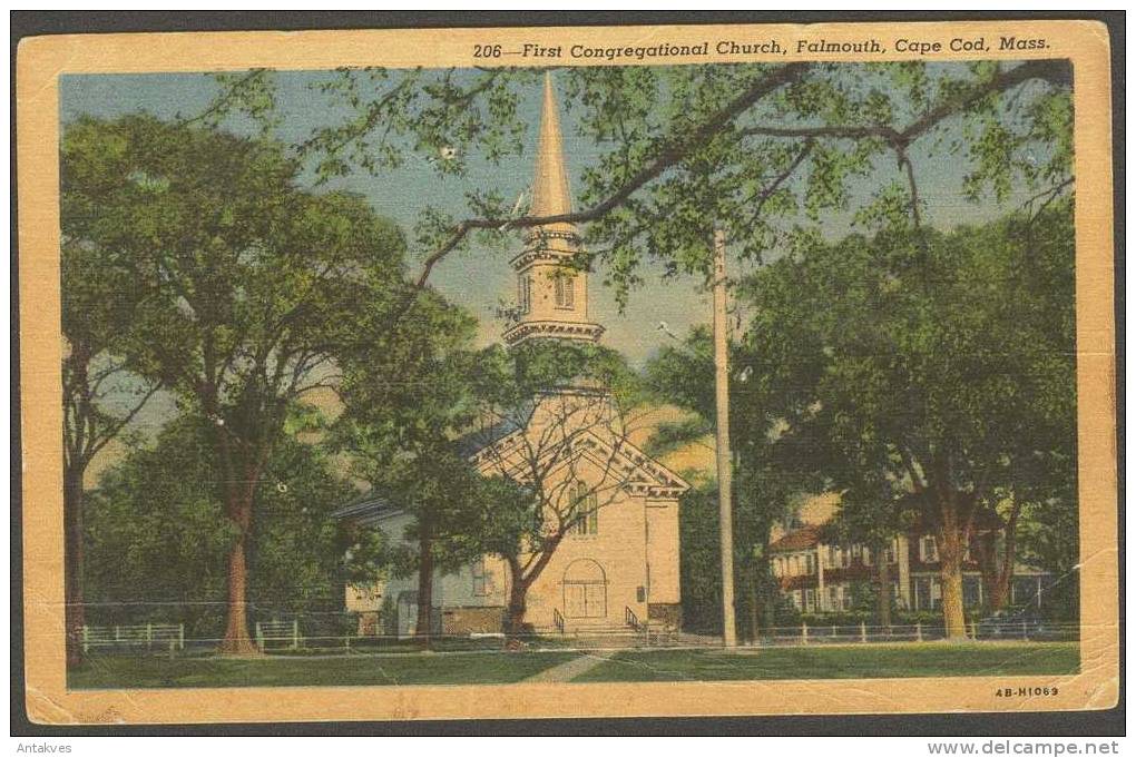 USA PC First Congregational Church, Falmouth, Cape Cod, Massachusetts, 6 Holes Punctured - Cape Cod