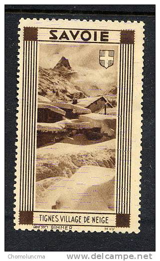 Old Cinderellas Vignette Poster Stamps Savoie Village De  Tignes Avant Barrage Sans Doute D'après Photo Rimmer - Turismo (Viñetas)