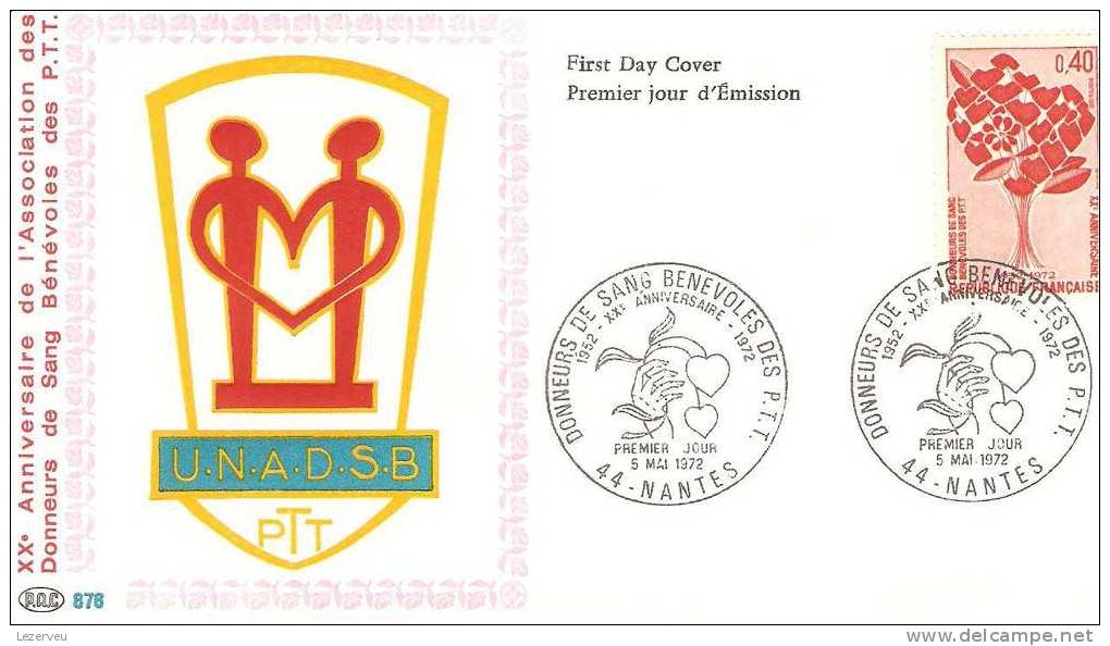 FDC 1° JOUR DONNEURS DE SANG BENEVOLES DES P.T.T. NANTES - 1970-1979