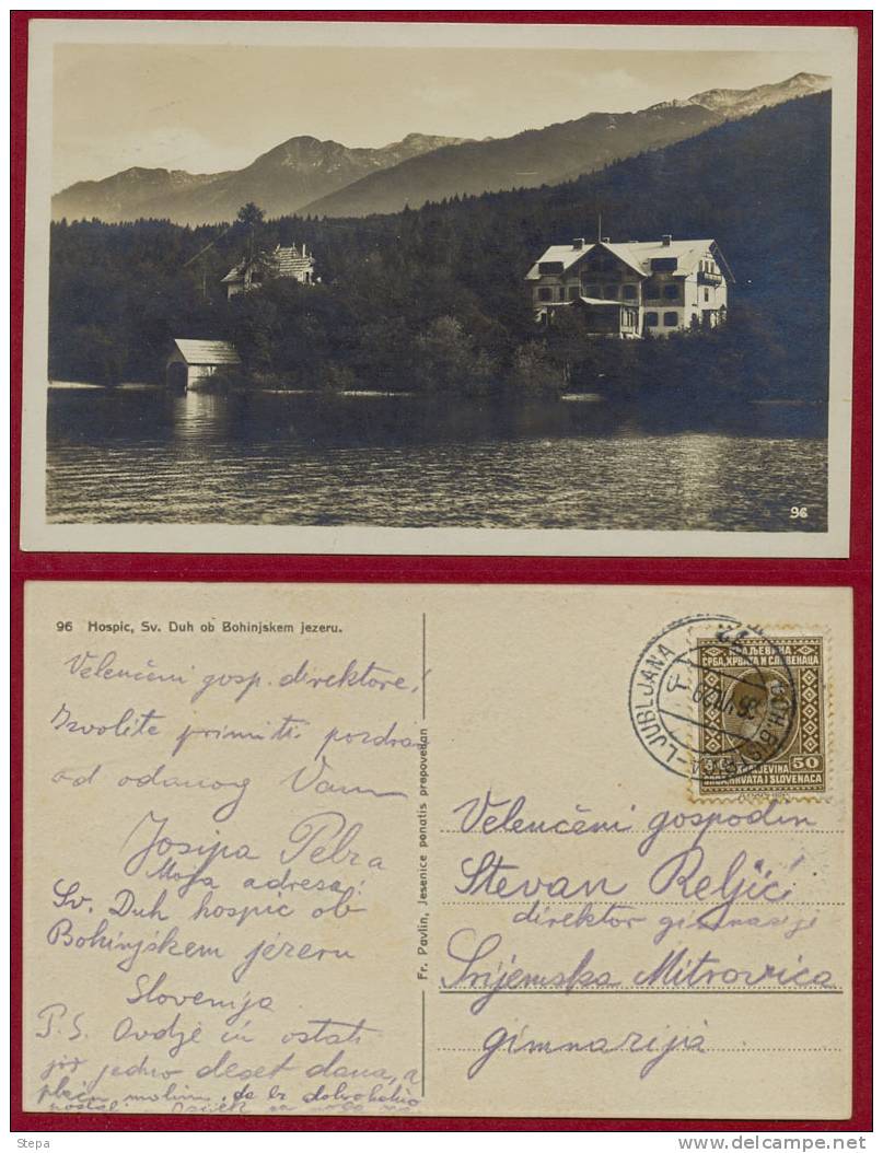 SLOVENIA, HOSPIC-Sv.DUH Ob BOHINJ/BOH.BISTRICA-LJUBLJANA RAILWAY CANCEL PICTURE POSTCARD 1929 - Briefe U. Dokumente