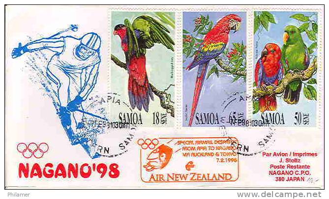 Samoa-Japon Premier Vol Aerien Ffc First Flight Cover Apia-Nagano Via Auckland & Tokyo Air New Zealand 7/2/1998 BE - Samoa