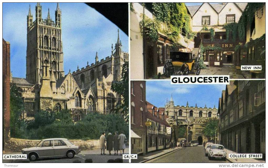 GLOUCESTER  3 VUES - NEW INN - COLLEGE STREET - CATHEDRAL - 1969 -  SM  -  BELLE CARTE  PHOTO ANIMEE  - - Gloucester