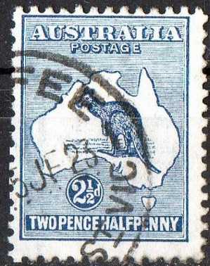 Australia 1915 21/2d Deep Blue Kangaroo 3rd Watermark (Wmk 10) Used - Actual Stamp - Late Fee - SG36 - Oblitérés