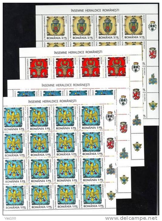 Coat Of Arms Heraldic Emblems Sun Moon MNH 2008 Romania,minisheet 16x Tabs-right - Full Sheets & Multiples