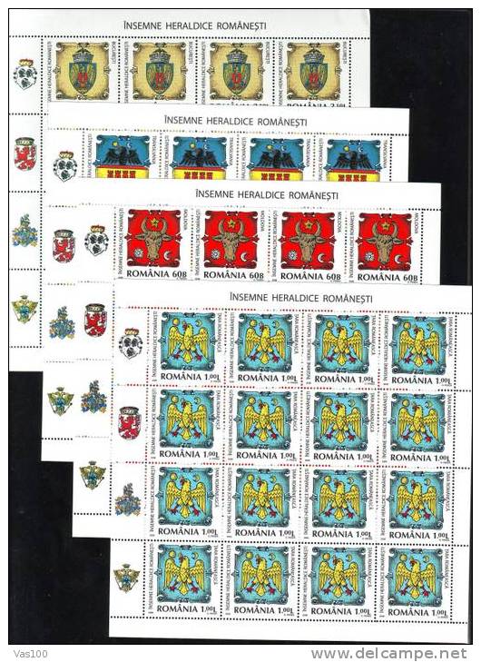 Coat Of Arms Heraldic Emblems Sun Moon MNH 2008 Romania,minisheet 16x Tabs-left - Ganze Bögen