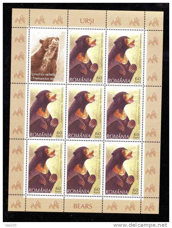 Bears Grizzly Panda Bären Ours MNH Sheets 0,6 LEI, 2008 Romania - Feuilles Complètes Et Multiples