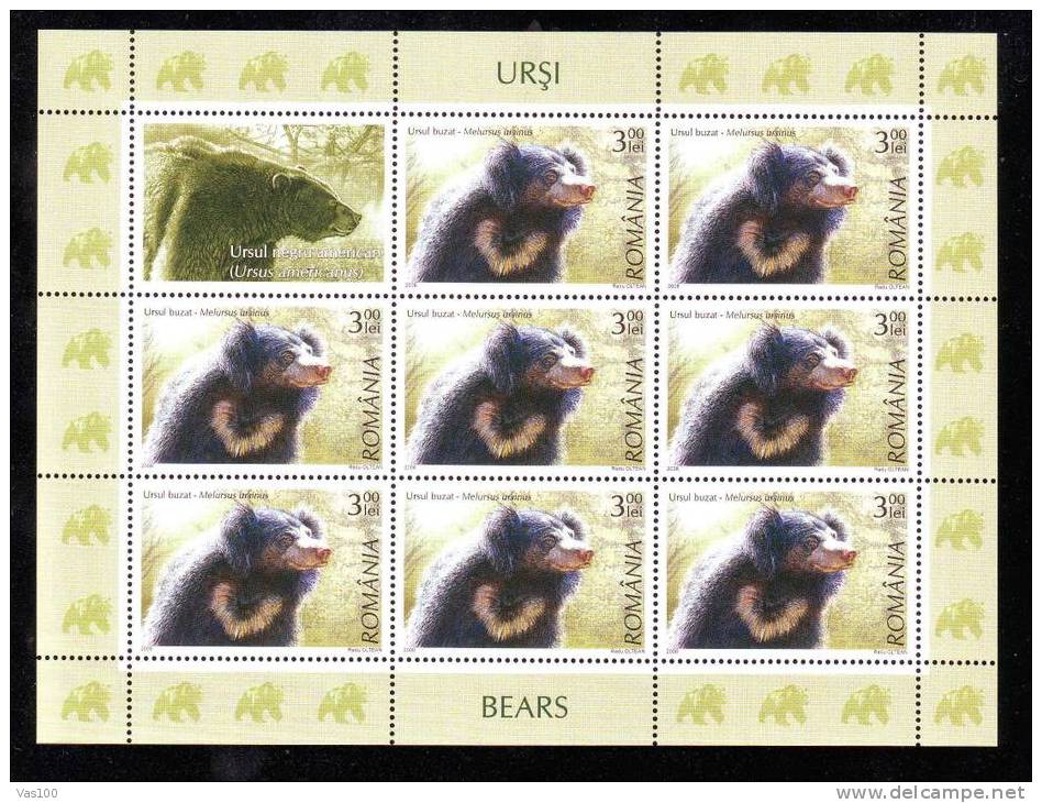 Bears Grizzly Panda Bären Ours MNH Sheets 3,0 LEI, 2008 Romania - Full Sheets & Multiples