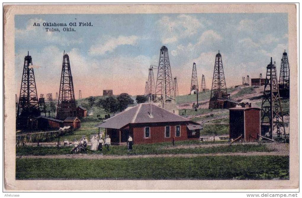 CPA METIER Belle Carte Postale An Oklahoma Oil Field Tulsa Okla Animée Petrole - Autres & Non Classés