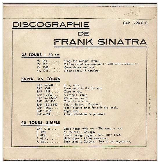 Frank Sinatra 45t. EP *french Foreign Legion* - Autres - Musique Anglaise