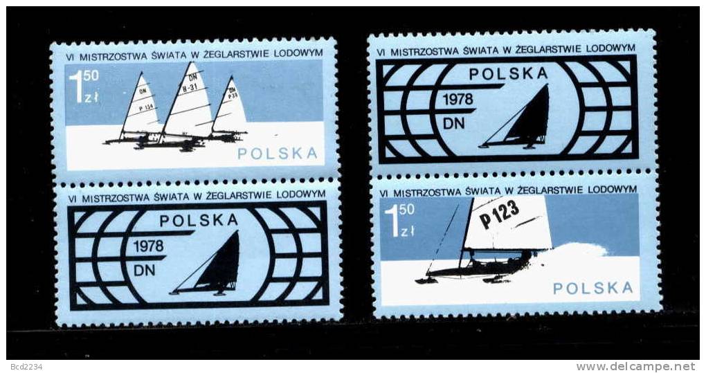 POLAND 1978 6TH WORLD CHAMPIONSHIPS IN ICE YACHTING WITH LABEL TYPE 2 NHM Winter Sports Boats Yachts - Nuevos
