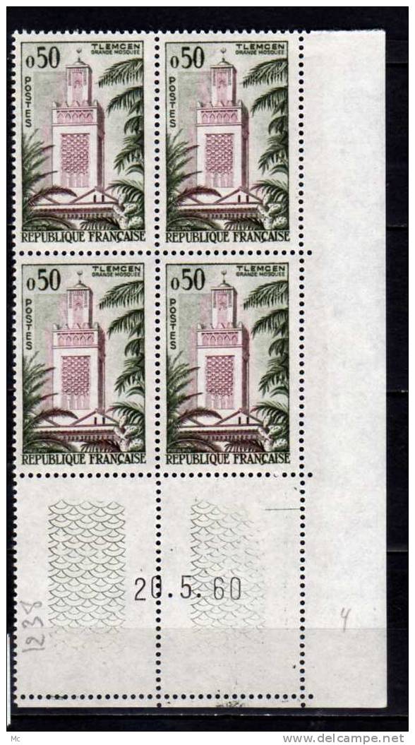 Bloc De 4 Coin Daté N° 1238 Luxe ** 20/5/60 - 1960-1969