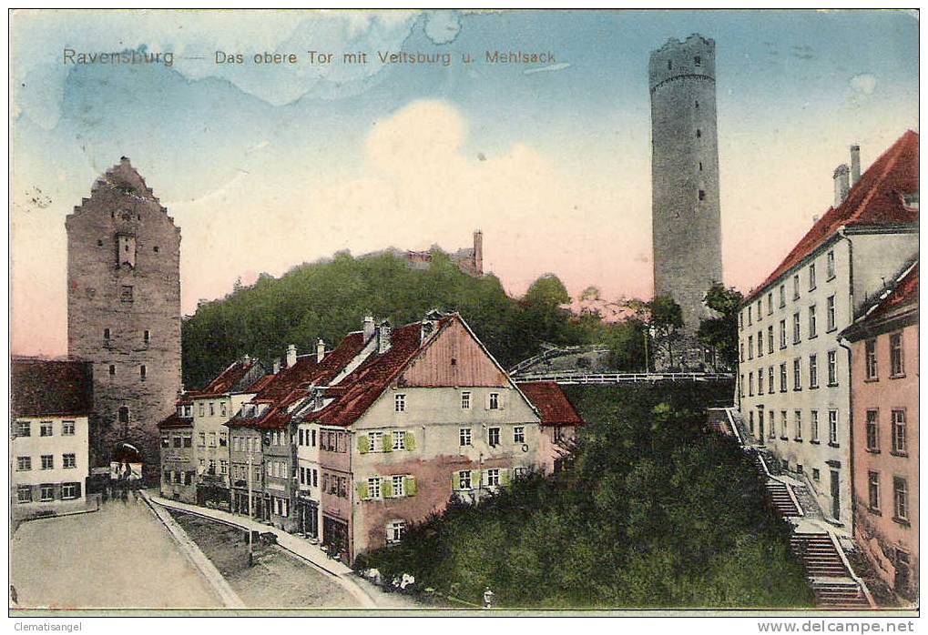 TOP!! RAVENSBURG * DAS OBERE TOR MIT VEITSBURG UND MEHLSACK * 1915 **!! - Ravensburg