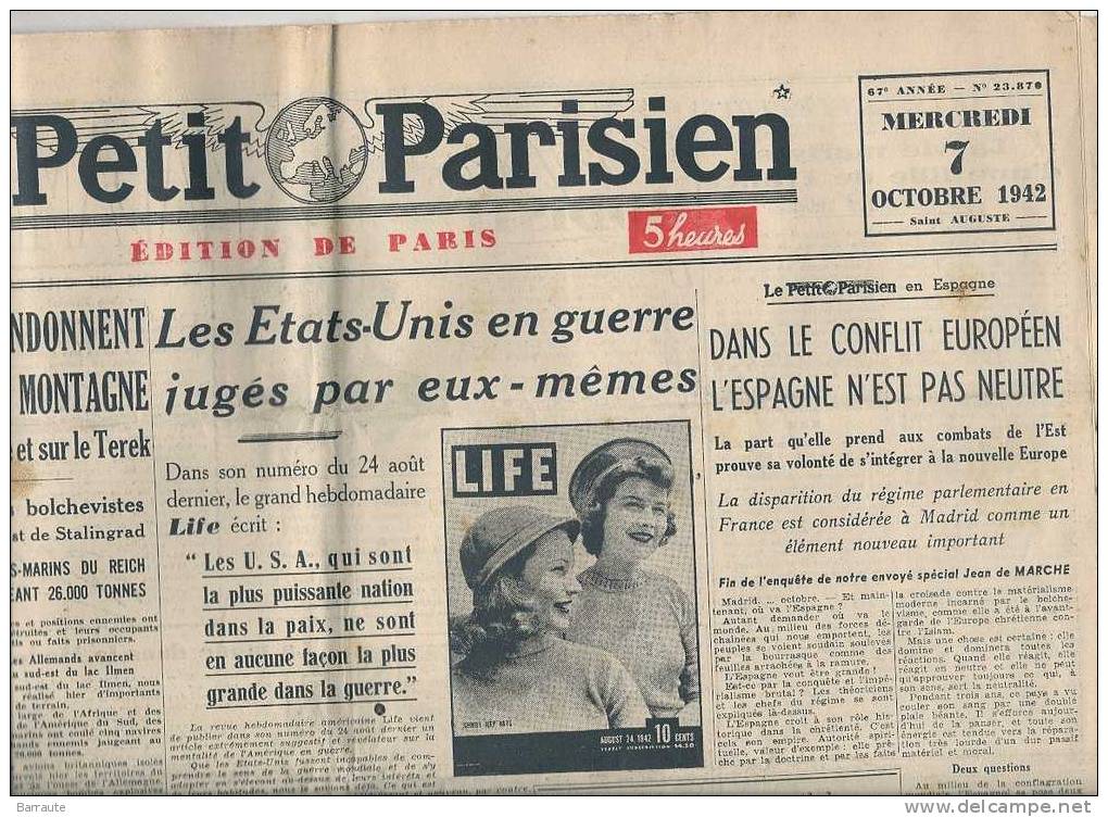 Le Petit Parisien Du 7/10/1942 " Les Obséque De Jean CHENEVAL,jeune Militant Du PPF". - Le Petit Parisien