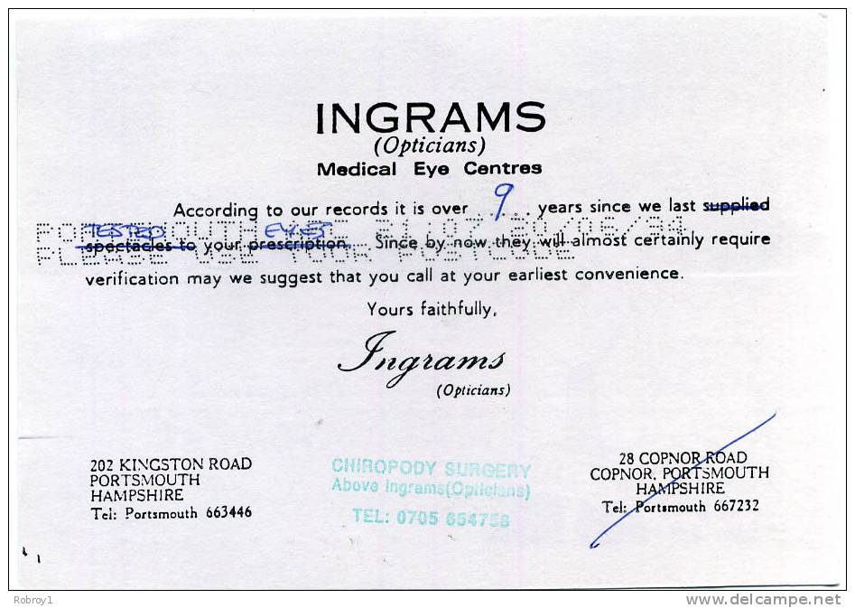 GB - Eye Exam, Optician,  Ophthalmology 1994 - Handicaps