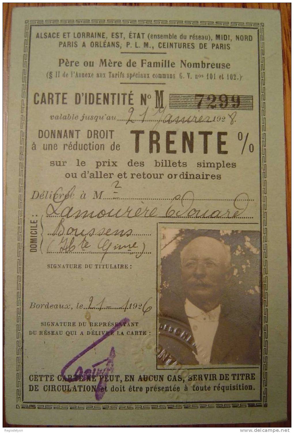 1928 - Carte Identité Transports Train SNCF : Alsace Lorraine, Midi, PLM, Etc. M LAMOURERE à Boussens (Haute Garonne) - Non Classés