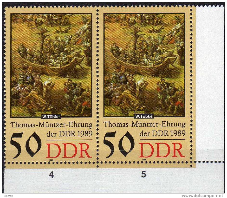 Kerbe Im Rahmen Bei Thomas Müntzer 1989 DDR 3269/3 Plus 3272 F24 ** 33€ Im Paar Theologe Und Revolutionär Im Bauernkrieg - Théologiens