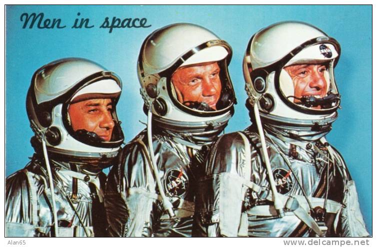 Mercury Astronauts Grissom, Glenn And Shepard On 1960s Vintage Postcard - Ruimtevaart