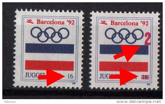 U-R  JUGOSLAVIA ERROR NO OVERPRINT  BARCELONA OLIMPIADI  INTERESSANTE - Non Dentelés, épreuves & Variétés