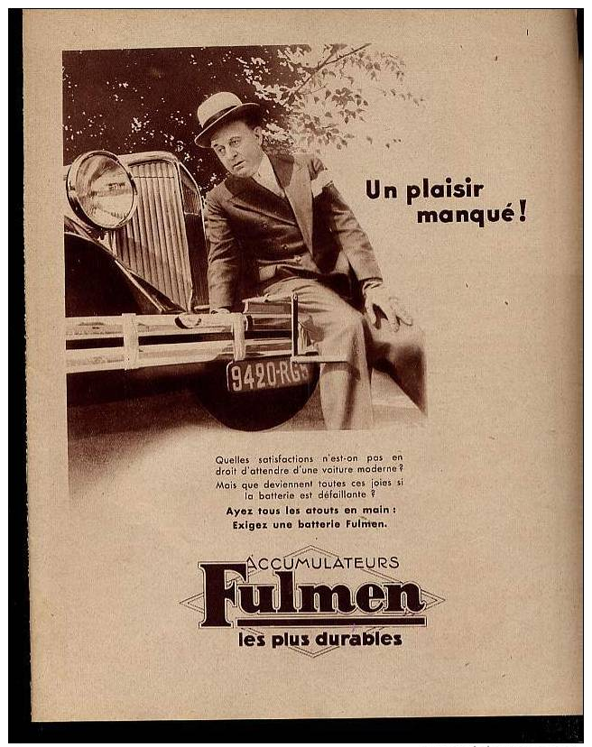 Pub De 1934 – Batterie FULMEN - - Advertising