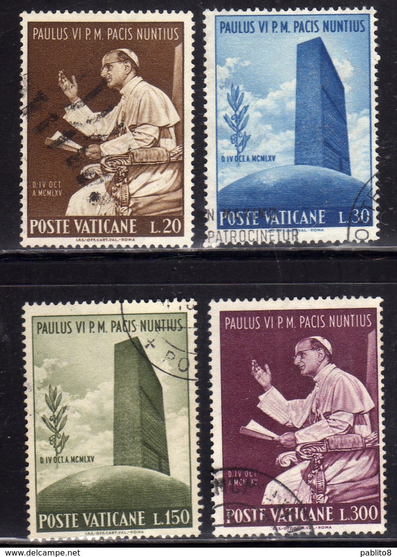 CITTÀ DEL VATICANO VATICAN VATIKAN 1965 VISITA PAPA PAOLO VI ALL'ONU UN VISIT POPE SERIE COMPLETA SET USATA USED - Used Stamps