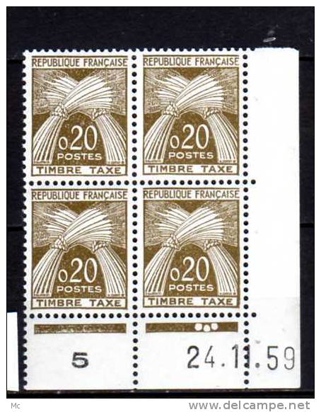 Taxe , Bloc De 4 Coin Daté N° 92 Luxe ** 24/11/59 - 1950-1959
