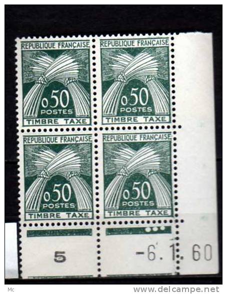 Taxe , Bloc De 4 Coin Daté N° 93 Luxe ** 6/1/60 - 1960-1969