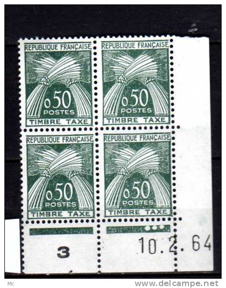 Taxe , Bloc De 4 Coin Daté N° 93 Luxe ** 10/2/64 - 1960-1969