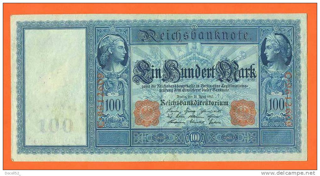 Billet   De 100 Marks Allemagne 21/04/1910 - Voir 2 Scans - 100 Mark