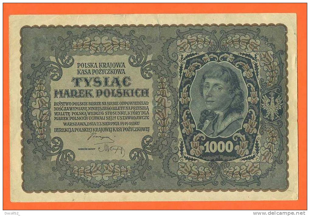 Billet   De 1000 Mareks Pologne 1919 Grand Format - Voir 2 Scans - Poland