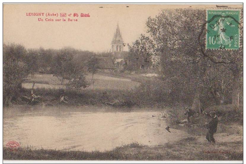 CPA 10 LUSIGNY Un Coin Sur La Barse Pêcheur à La Ligne 1922 - Autres & Non Classés