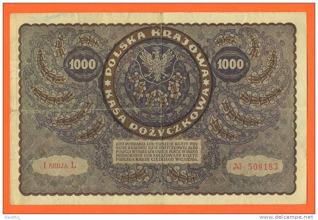 Billet De 1000 Marek Pologne 1919 Grand Format - Voir 2 Scans - Pologne