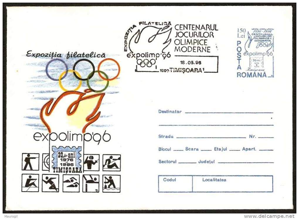 OLYMPIC GAMES - ROMANIA TIMISOARA 1996 - EXPOLIMP ´96 - CENTENARIO DEI GIOCHI OLIMPICI - STATIONARY - Zomer 1996: Atlanta