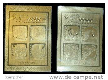 Gold Foil 2002 Taiwanese Folklore Stamps S/s  Buddha Lantern Firework Dragon Boat Temple God (B) Unusual - Buddhism