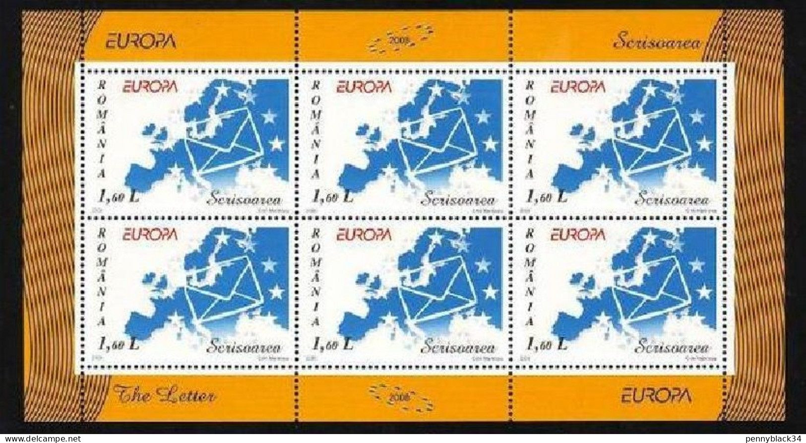 Roumanie Feuillet De 6 Timbres Europa 2008 ** La Lettre Letter Carte De L'europe - - 2008