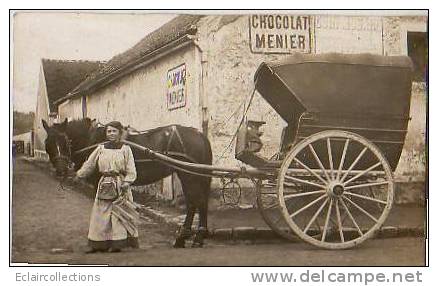 A Localiser ( Sans Doute Le Loiret) Carte Photo ..Attelage..  Boulangère En Livraison.. Chocolat Menier - A Identifier