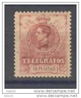 ESTGF54-3290TAN.Spain.Espagne.TELEGRAFOS.ALFO NSO Xlll.1912 (Ed 54*) Charnela.LUJO. - Unused Stamps