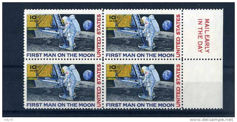 - ETATS-UNIS . "FIRST MAN ON THE MOON" . BLOC DE 4 NEUFS SANS CHARNIERE BORD DE FEUILLE - USA