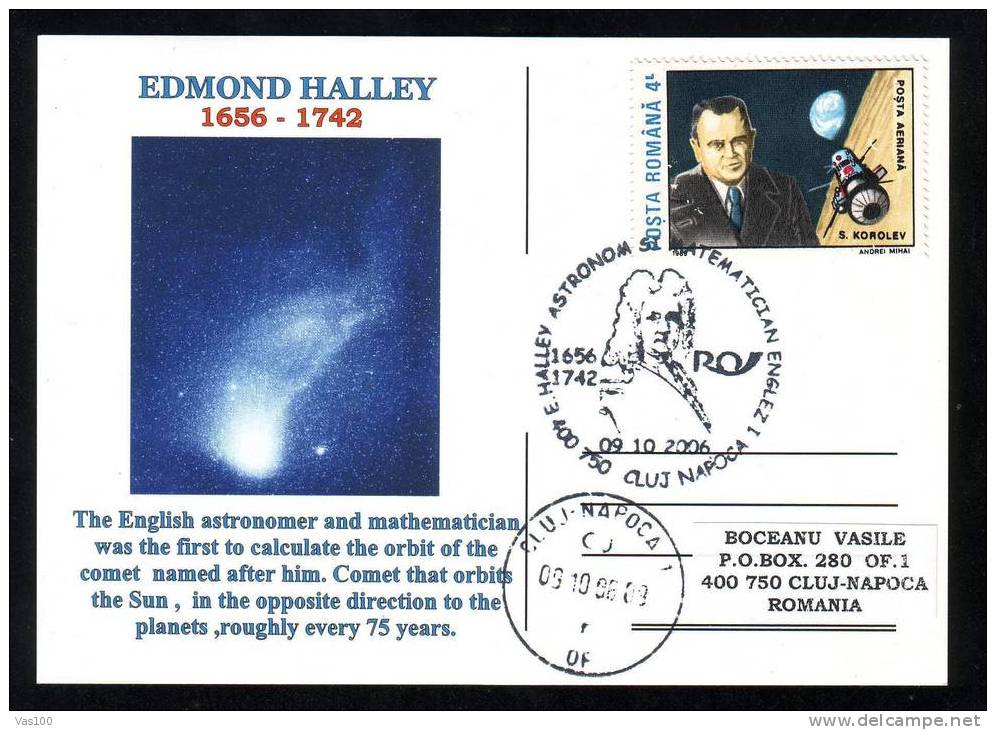 EDMOND HALLEY - ASTRONOMER & MATHEMATICIAN POSTCARD 2006  ROMANIA (B) - Physics