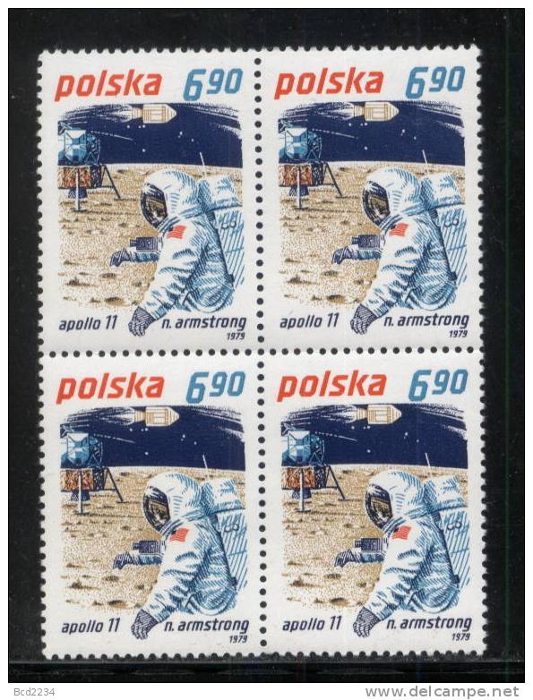 POLAND 1979 SPACE EXPLORATION & RESEARCH BLOCKS OF 4 NHM Cosmos Man On The Moon Satellite Rocket Flight - Europe