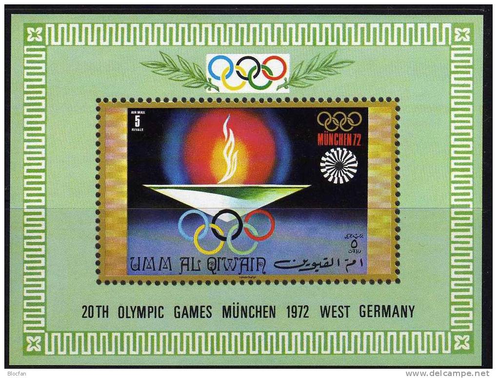 Olympiade München 1972 VAE Qiwain Block 32 Plus 33 ** 12€ Olympic Ringer Und Olympische Flamme - Umm Al-Qiwain