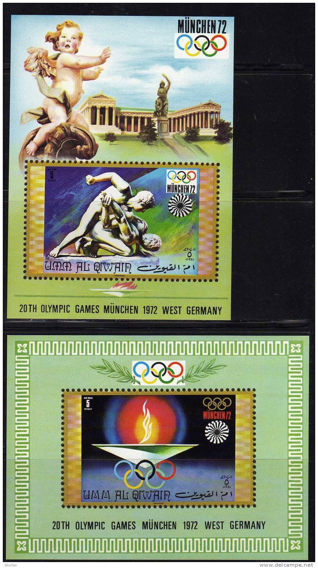 Olympiade München 1972 VAE Qiwain Block 32 Plus 33 ** 12€ Olympic Ringer Und Olympische Flamme - Umm Al-Qiwain