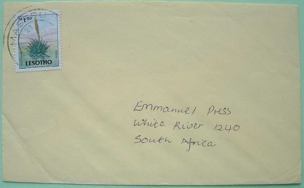 Lesotho 2000 Cover To South Africa - Flower Aloe - Lesotho (1966-...)