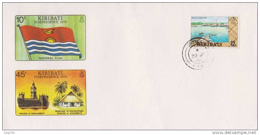 Clock Tower, Palm Tree, Boat, Flag, Bird, Sun, Betio Harbour, Cover, Kiribati - Kiribati (1979-...)
