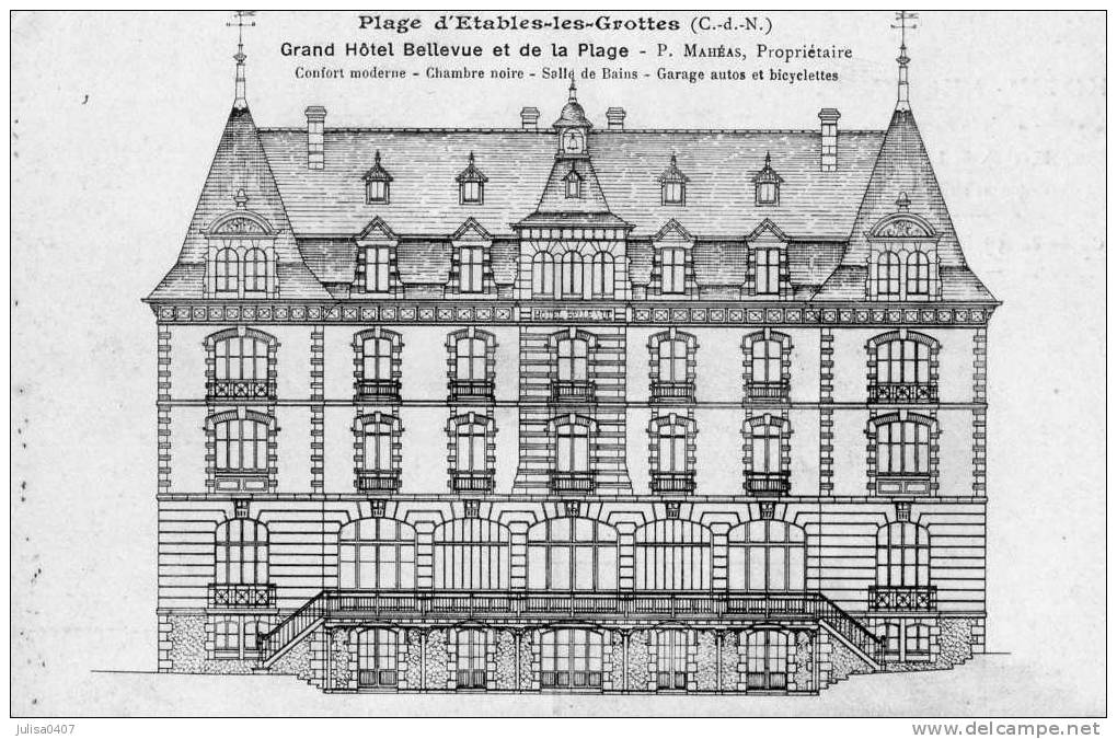 ETABLES LES GROTTES (22) Carte Illustrée Pub Grand Hotel Bellevue - Etables-sur-Mer